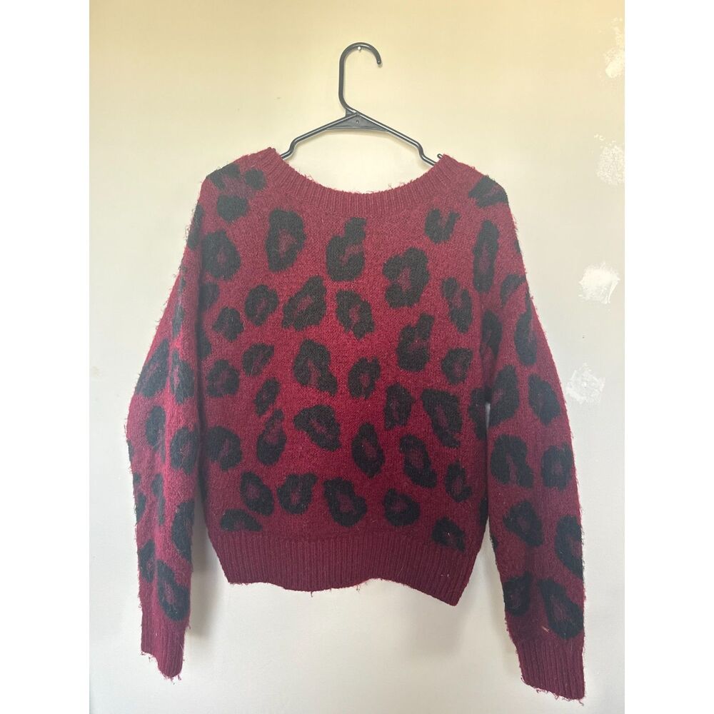 PINK Victoria’s Secret Maroon Burgundy & Black Leopard Print Sweater - Size XS